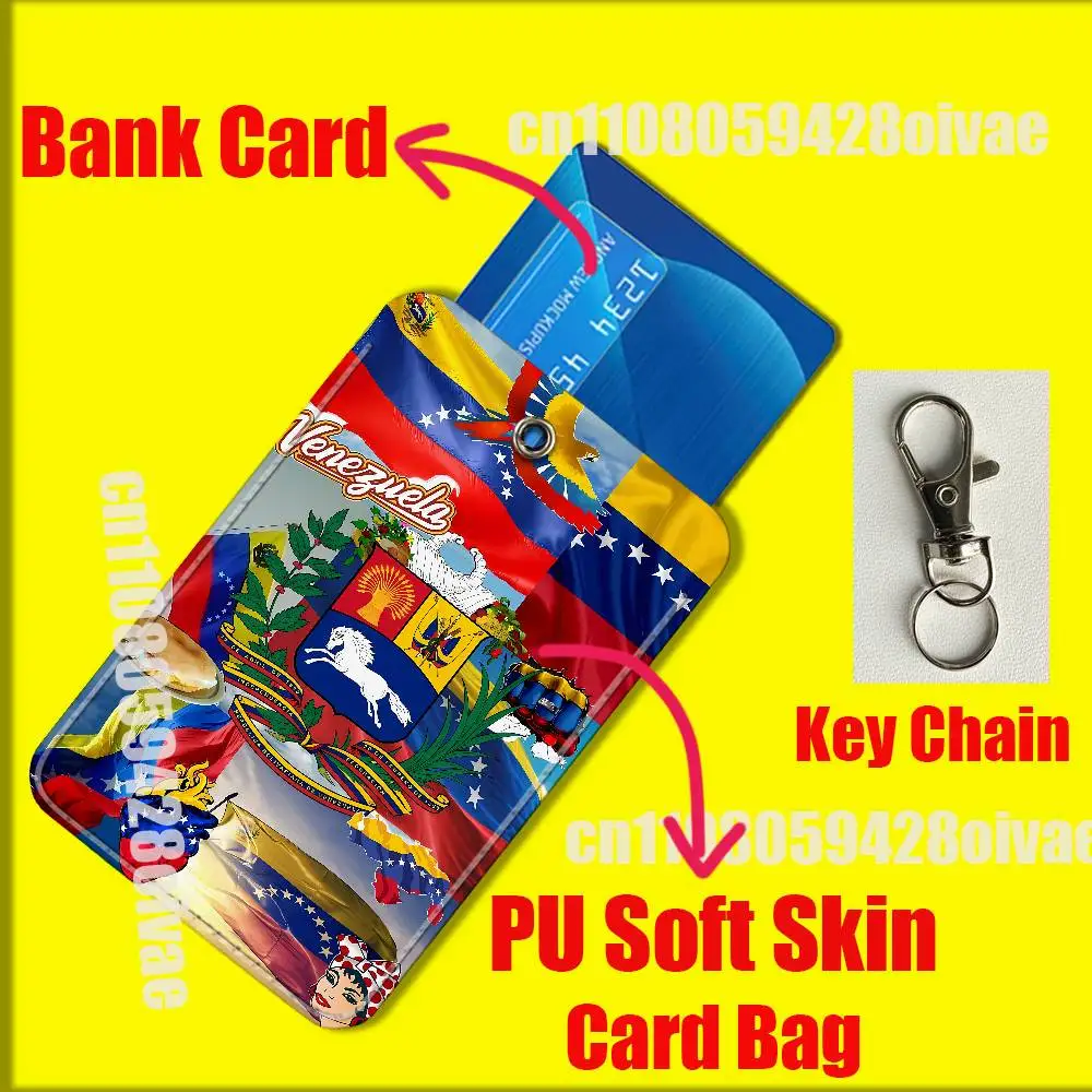Étui porte-carte Venezuelan avec Logo de passeport Venezuela, pour Clips d'identification, accès bancaire de crédit, manches d'eau, porte-clés de poche en cuir PU