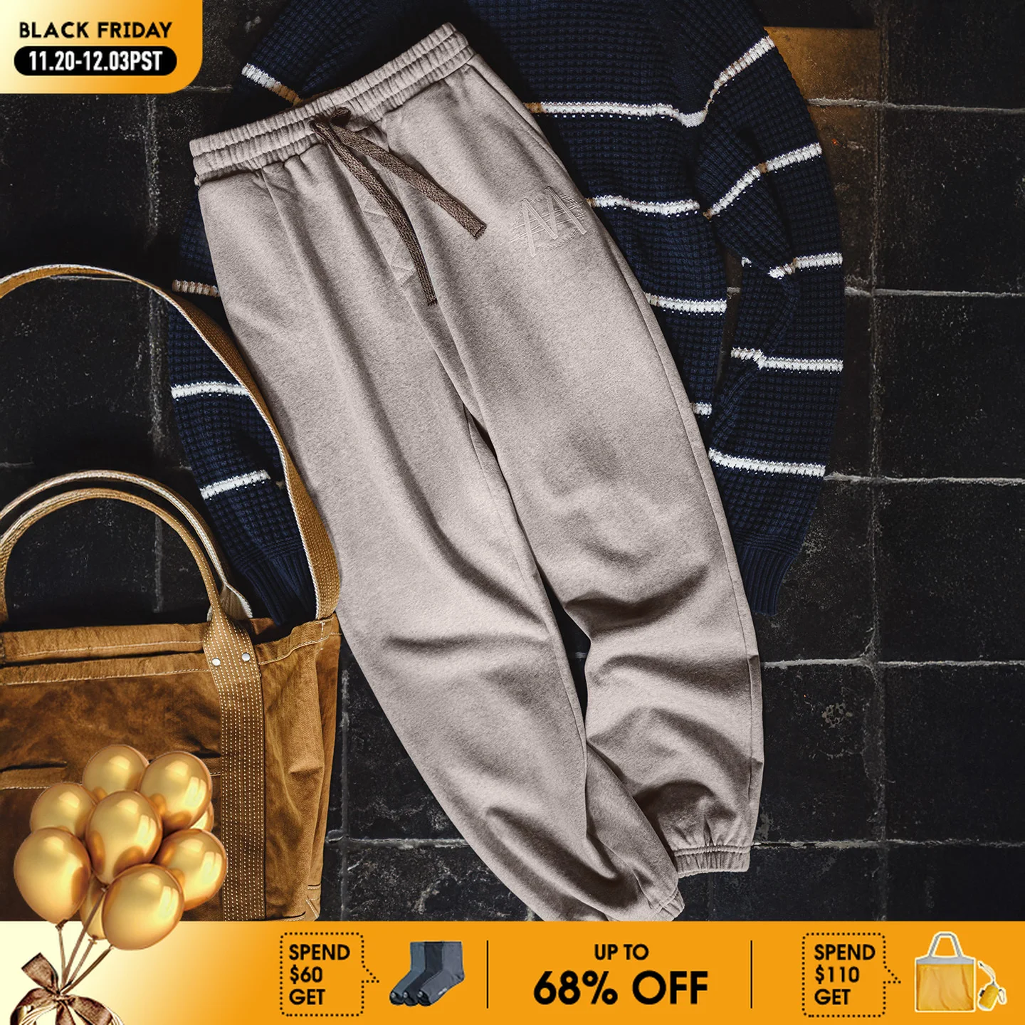 

Maden Men's Men's Jogger Pants Embroidered Straight-Leg Sweatpants Elastic Waist Cuffed Casual Training Trousers for Fall Winter