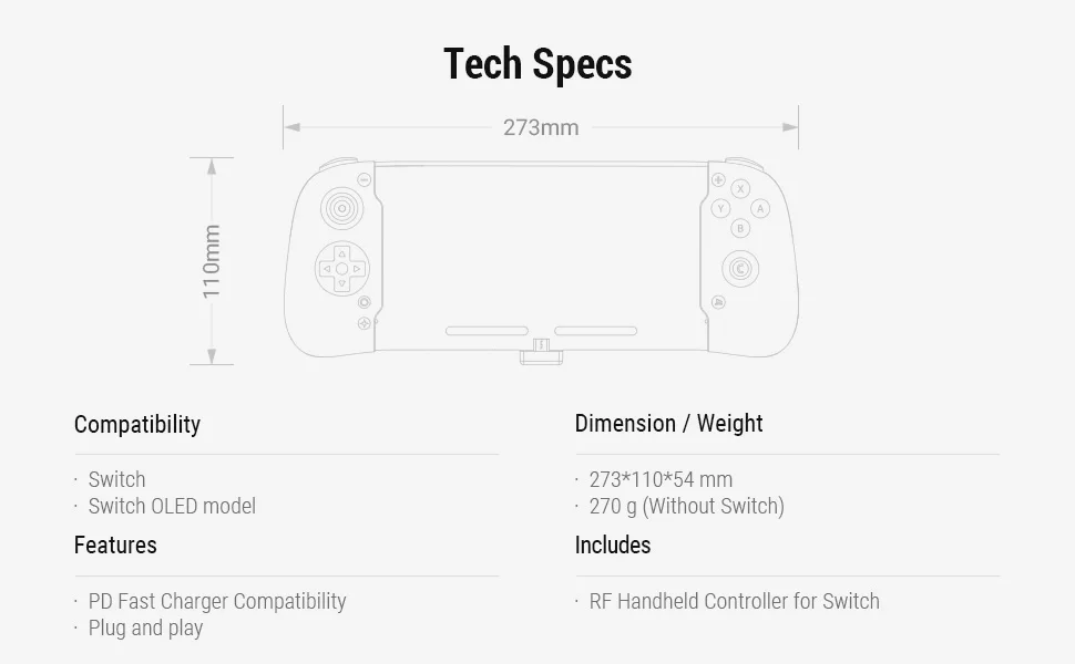 RETROFLAG Handheld Controller kompatibel mit Nintendo Switch, Switch OLED, Plug-and-Play-Bewegungssteuerung, Dual-Motor-Vibration – Detail 7