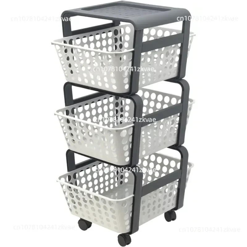 Plastic Modular Storage Cart with Wheels, Stackable in Three Layers, Can Hold 9kg of Ice Cubes, Size 41.5 X 29