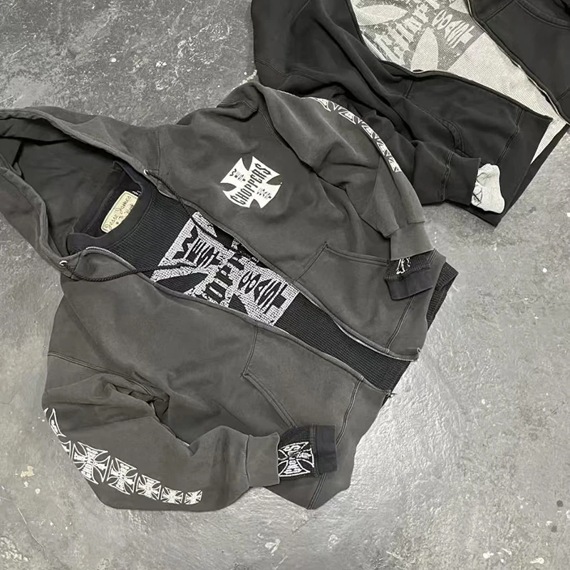 Sudadera con capucha y cremallera West Coast Choppers con estampado de letras cruzadas, foto real, para hombre y mujer