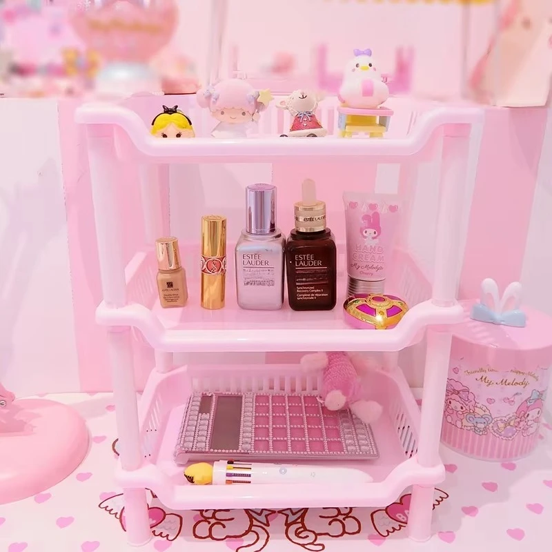 Pink 3-Tier/4-Tier Storage Rack Triangle & Rectangle Shelf Free Combination Home Decor Organizer for Bedroom Bathroom Kitchen