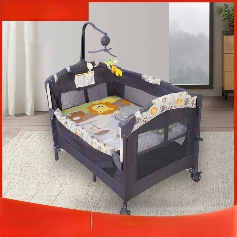 for  Multifunctional Crib Foldable Portable Baby Co-Sleeping Bed Height Adjustable Pinch-Proof Design Diaper