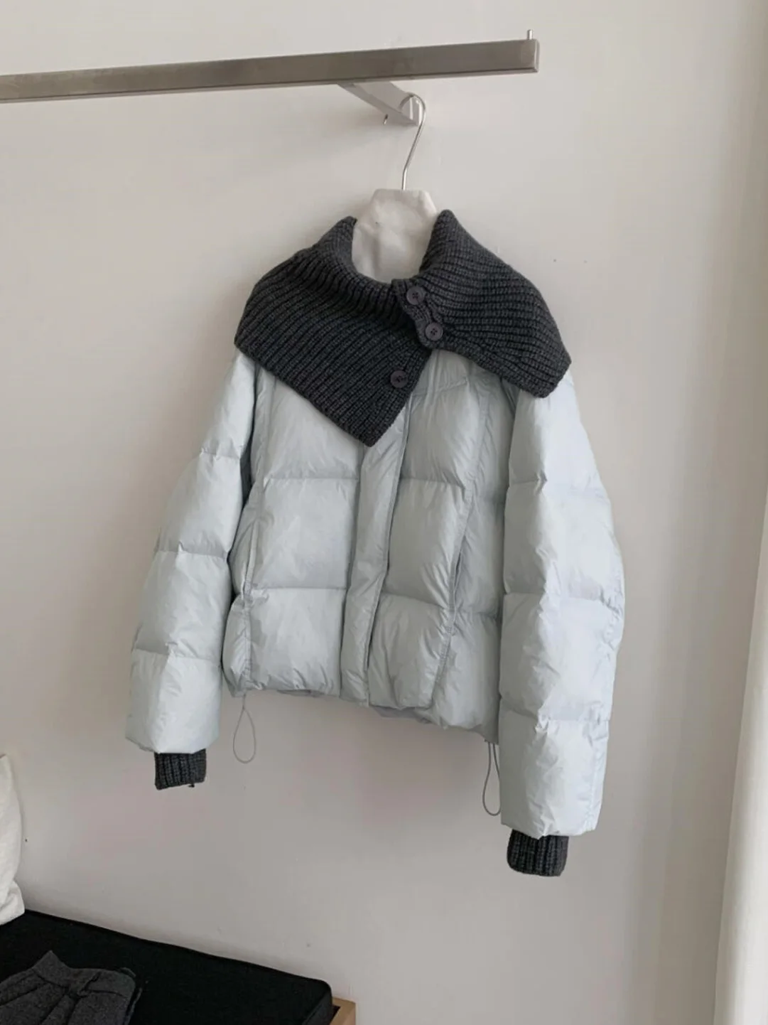 

Korean Style Thickened Knitted Scarf Splicing Cotton Jacket Women's Loose Winter New Arrival Warm Thick Outerwear