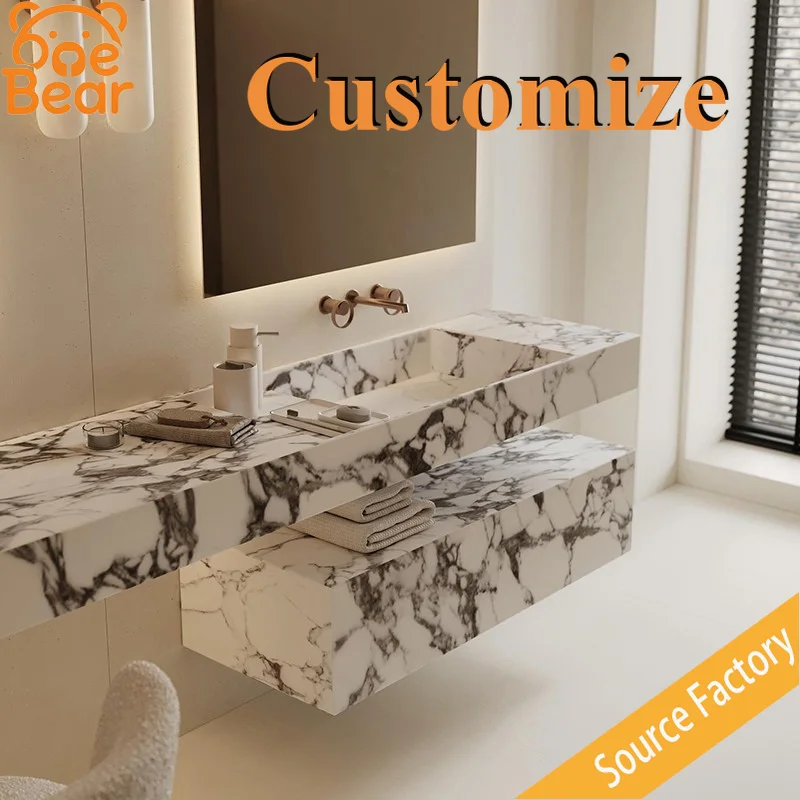Customizable Glazed Marble Sink, High-gloss Coating Craft, Easy-clean Basin for Hotel Bathroom.