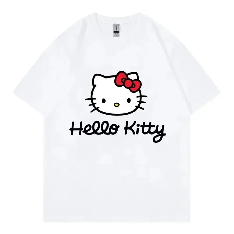 Hello Kitty Cartoon Anime Women T-shirt Summer Summer Hello Kitty Casual Short-sleeved Oversized Women T-shirt for Men Clothing