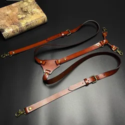 2*125cm Vintage Genuine Leather Man Suspenders 4-Hook Y-Back Adjustable Suspenders GUCUANNVIC Suspenders Pants Women Braces