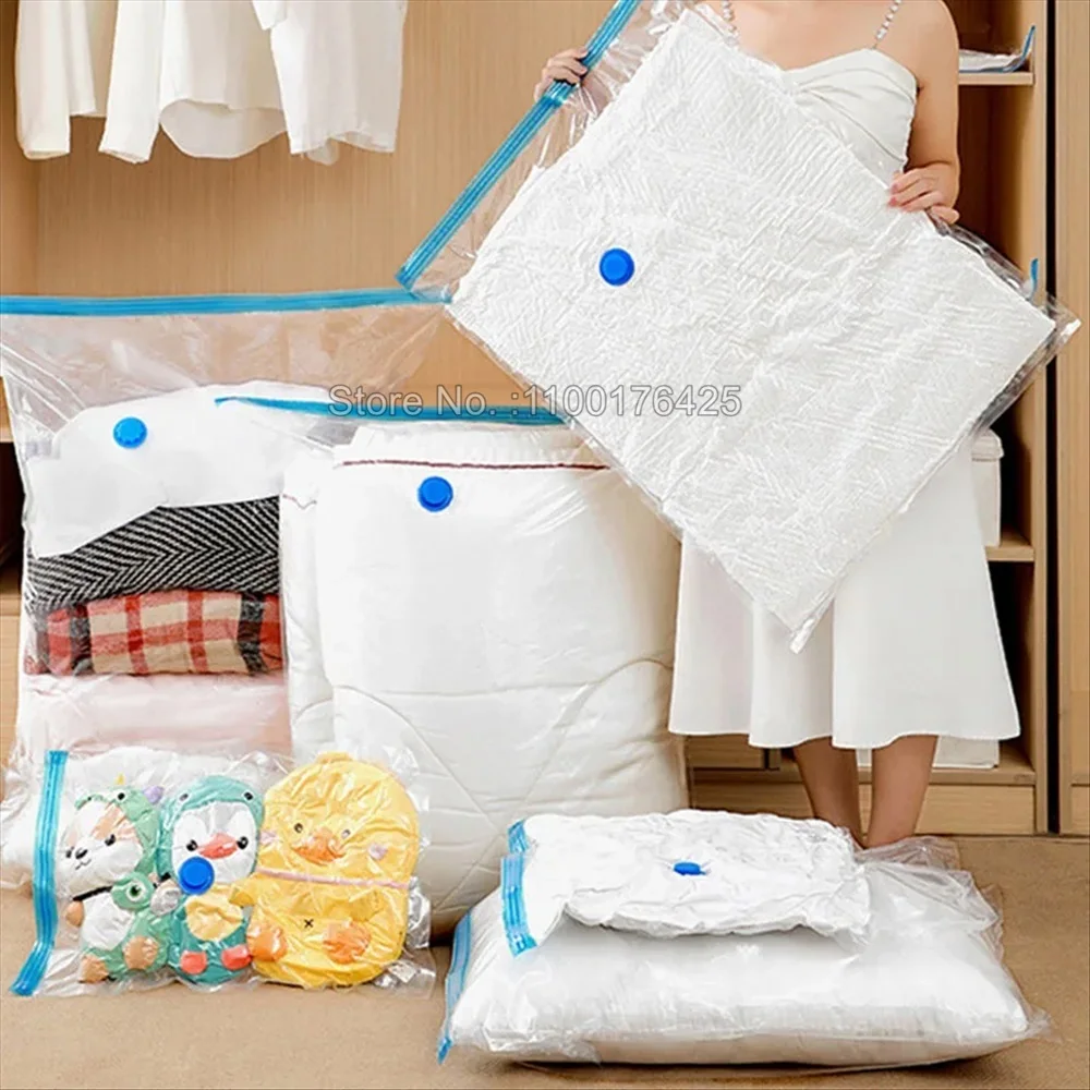 Vacuum Bags for Storing Clothes Organizer Compression Packing Cubes Travel Vacuum Sealer Bags With Hand Pump for Blanket Clothes