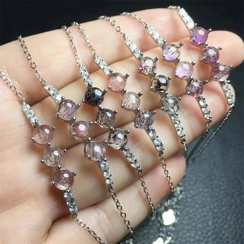 S925 Natural Super Seven Quartz Bead Bracelet Handmade Crystal Quartz Jewelry Stretch Bangle Children Birthday Gift 1pcs