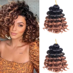 Extensiones de cabello de ganchillo sintético ondulado al agua para mujer, Ombre, Hawaii, Afro, rizos trenzados, onda del océano, 12 pulgadas