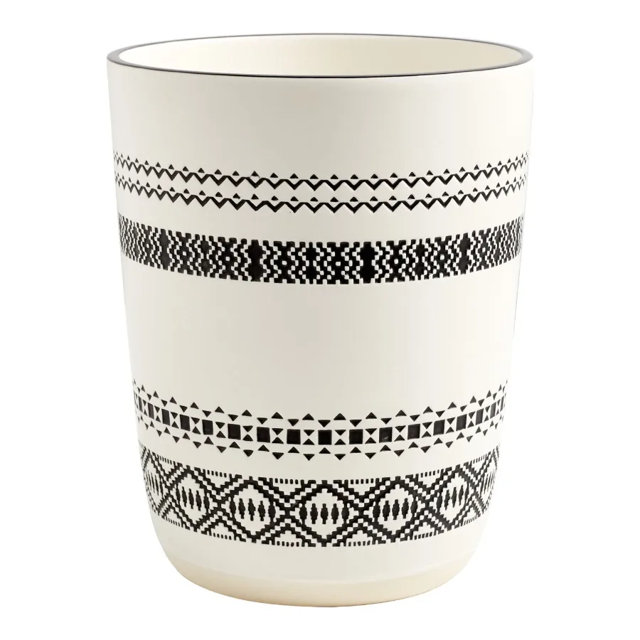 

Boho Chic Wastebasket for Living Room or Bedroom, Matte Black Ceramic Trash Can with Handcrafted Texture, Stylish Home Decor Ac