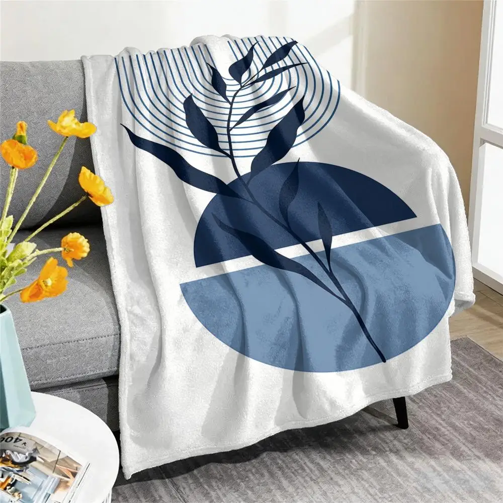 Boho Blue Abstract Modern Throw Blanket Soft Flannel Throw Lightweight Summer Home Nap for Office Travel Sofa Bed