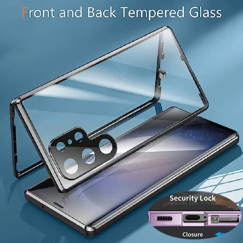 

Metal Case Tempered Glass Snap Lock Phone Case for Samsung Galaxy S24 S21 Plus S22 S25 Ultra S23 FE Protection Cover Cases