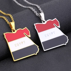 Arab Republic of Egypt Map Flag Pendant Necklace Stainless Steel Africa Men Women Gold/Steel Color Country Map Jewelry Gift