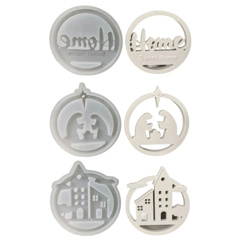 Rings Sweet Home Hanging Pendant Silicone Mould Ornament Decorative Cloud House Plaster Molds for Holiday Decorations