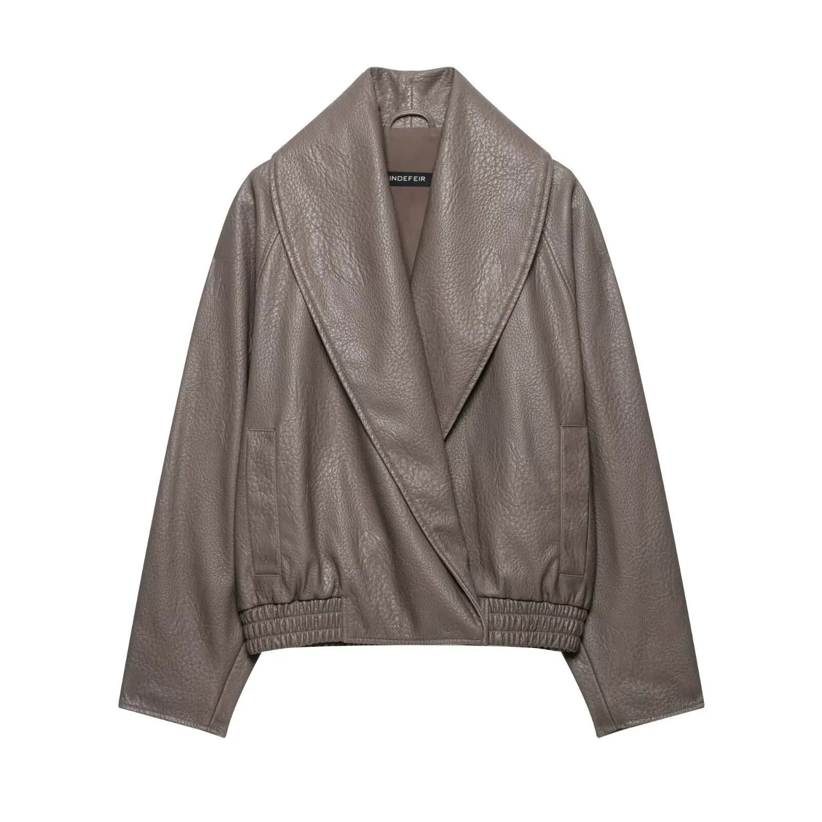 BSAY 2026 Herbst Minimalistische Vielseitige Kunstleder Damenjacke mit Schalkragen, Wickelfront, Geripptem Saum, Seitentaschen, Kurze Oberbekleidung – Detail 2