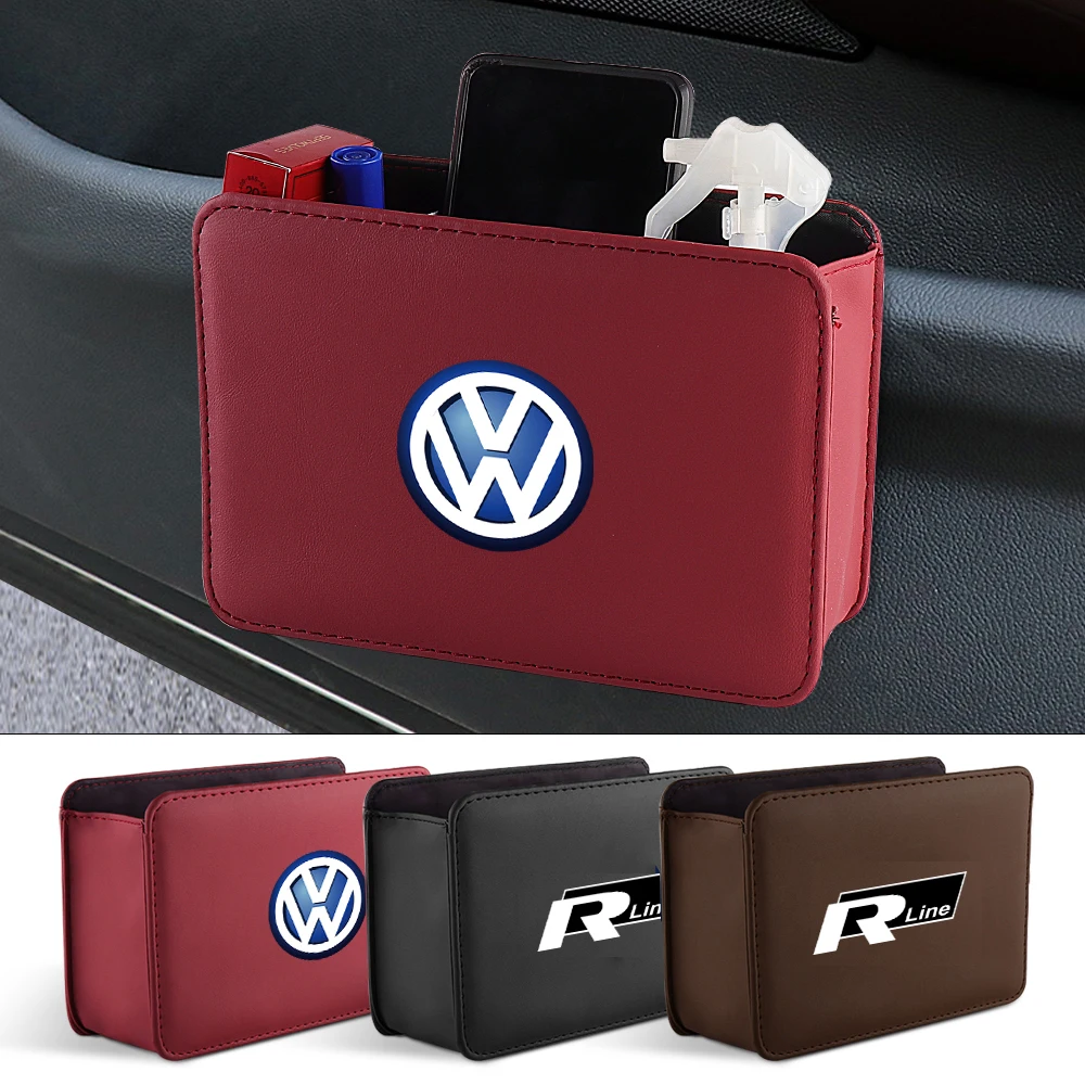 Car Door Storage Box PU Leather Seat Storage Box Trash Can For Volkswagen R Golf 4 5 6 7 Motion Polo Touran TSI TDI R32 MK4 GTI