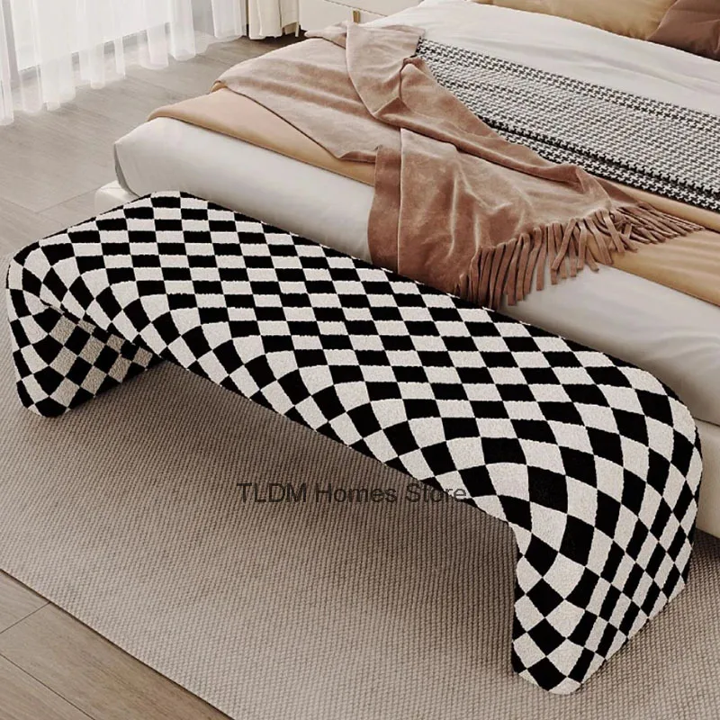 

Designer Fabric Stools Nordic Home Furniture Living Room Sofa Bench Lamb Velvet Ottomans Creative Bedroom Shoe Changing Stools L