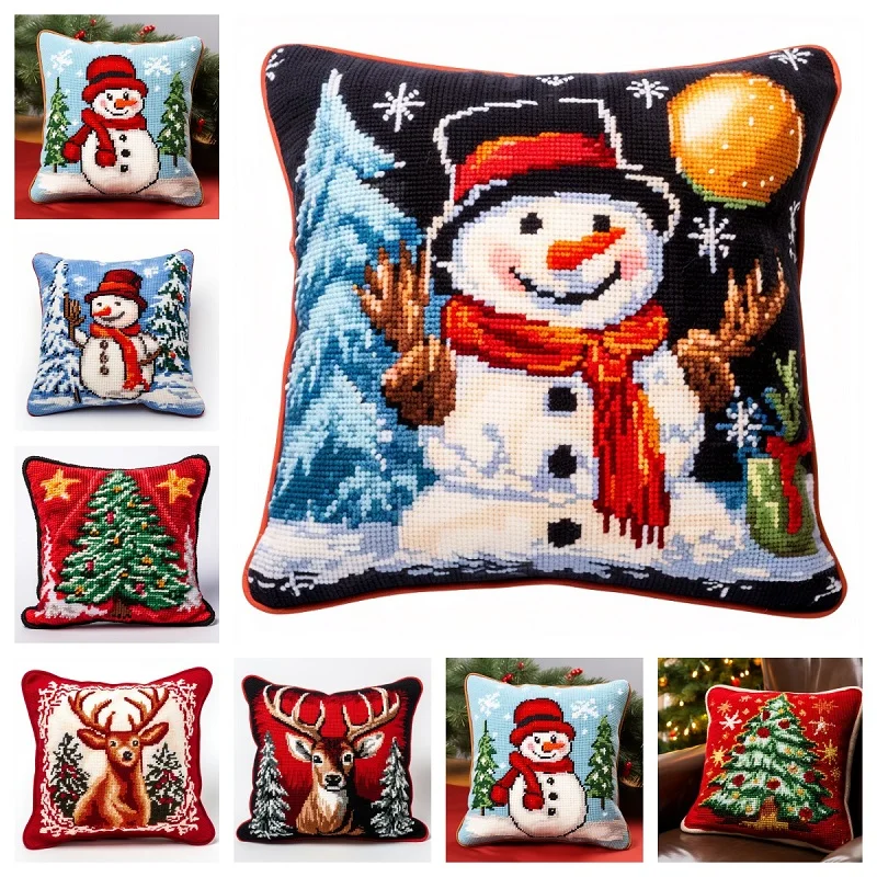 Latch Hook Kit Knot Pillow Package Christmas Pattern Embroidery Latch Hook Kits Cushion Pillowcase Kussen Set For Needlework DIY