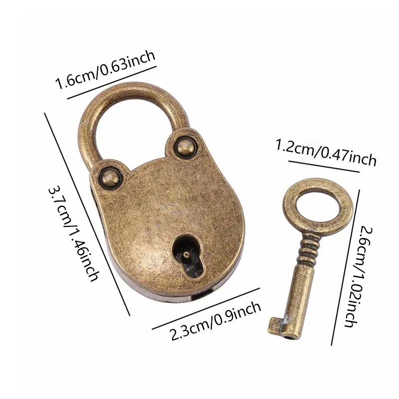 1 Pcs Metal Old Vintage Style Mini Padlock Small Luggage Box Key Lock Copper Color Lot Of Home Usage Hardware Decoration