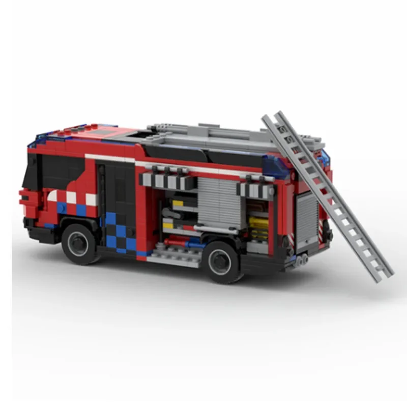 Hybride Brandweerwagen Motor MOC-57318 Brandweerwagen Stad Fire Bouwsteen Speelgoed Model 877PCS DIY Verjaardagscadeau Kinderen Kerstcadeau