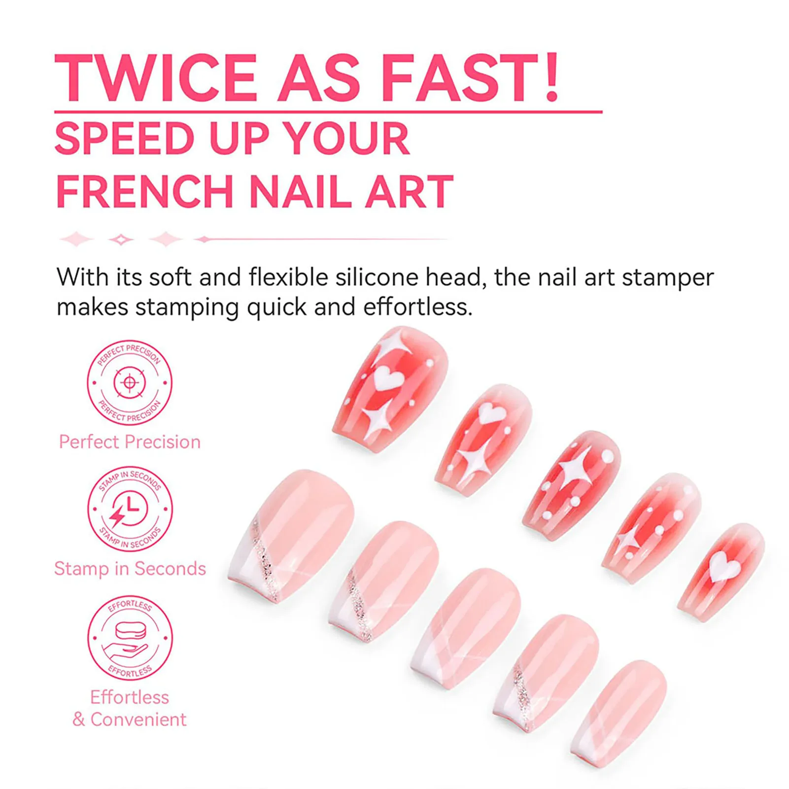 프랑스어 네일 아트 실리콘 스탬프 세트 스크레이퍼가있는 투명 네일 스탬퍼 살롱 가정용 DIY 매니큐어 디자인 도구