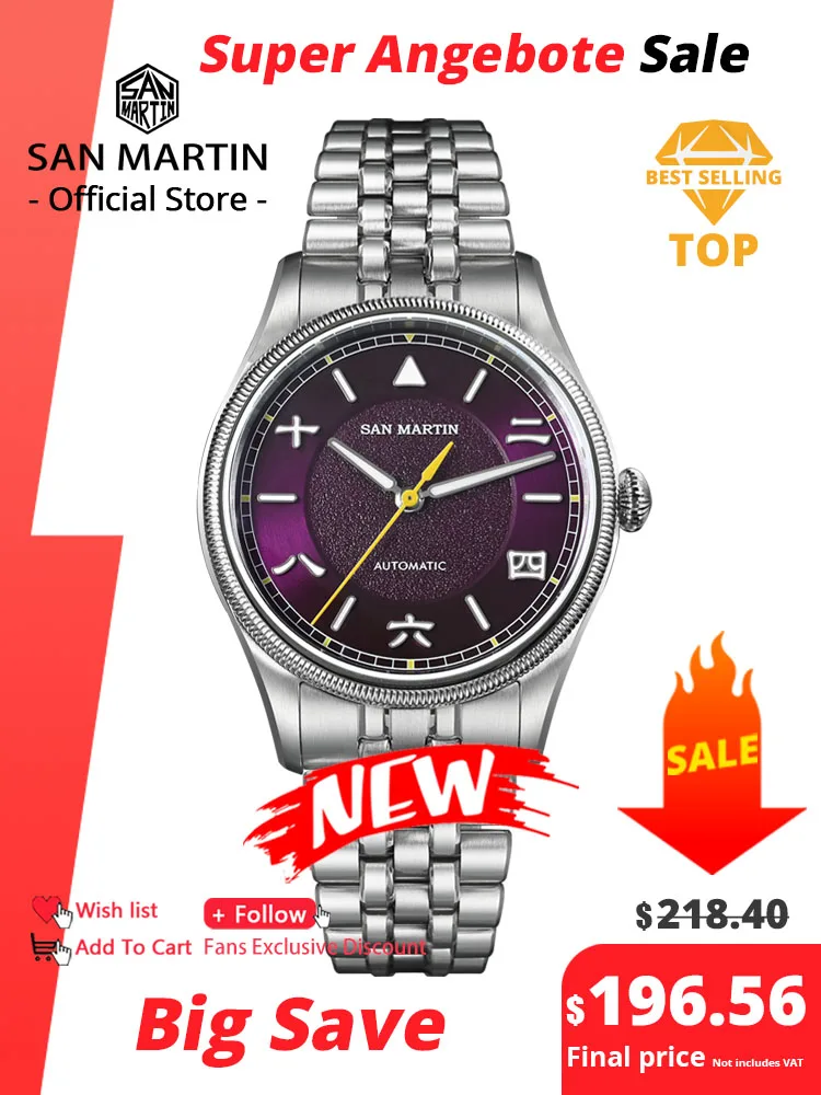 

San Martin 39.5mm Men Pilot Watch YN55 Automatic Mechanical Aviation Watches Chinese Style Original Design SN0033 Field Reloj