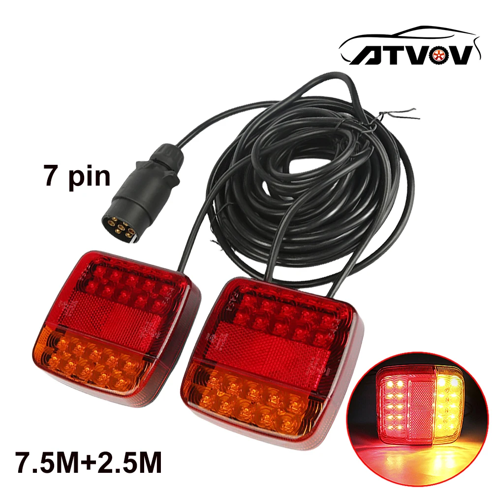 

ATVOV Rear Towing Tail Light 12V 24V 10m LED 7 Pin Trailer Universal Brake Stop Lamp License Number Plate Reflector Waterproof