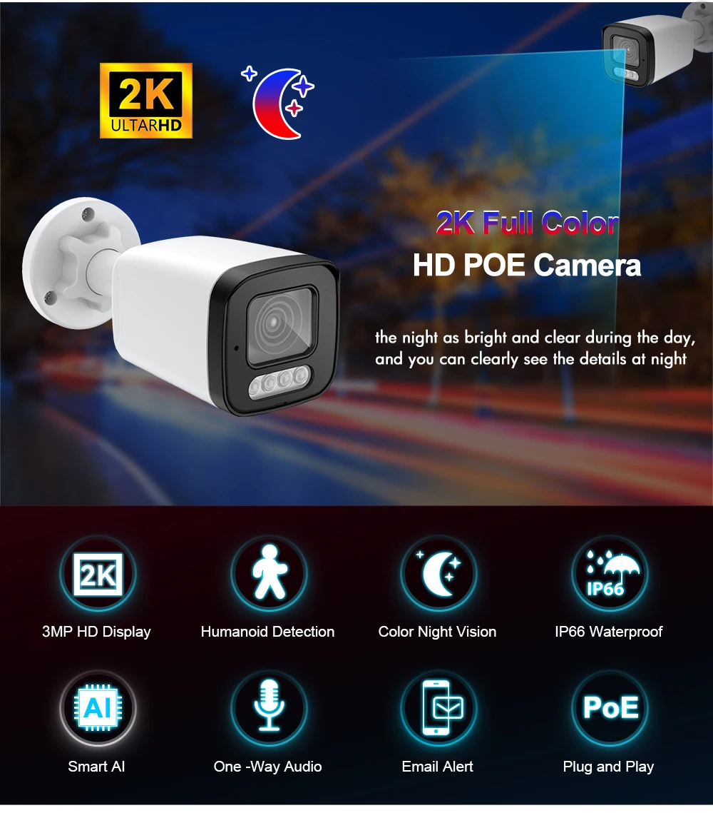 HFWVISION 3MP H.265 8CH POE Security Surveillance Camera System Kit Set Waterproof Audio IP Cameras Home CCTV NVR XMEye