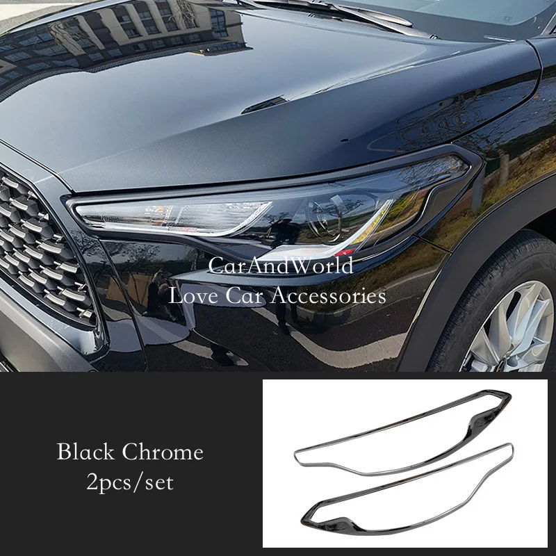 

Black Chrome Headlights Head Lamp Frame Protector Cover Trims Car Garnish Accessories For Toyota Corolla Cross 2021-2025