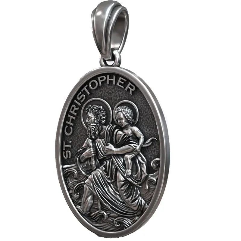 10g Saint Christopher Carrying Christ Protect Christian Pendant Customized 925 SOLID STERLING Silver Pendant