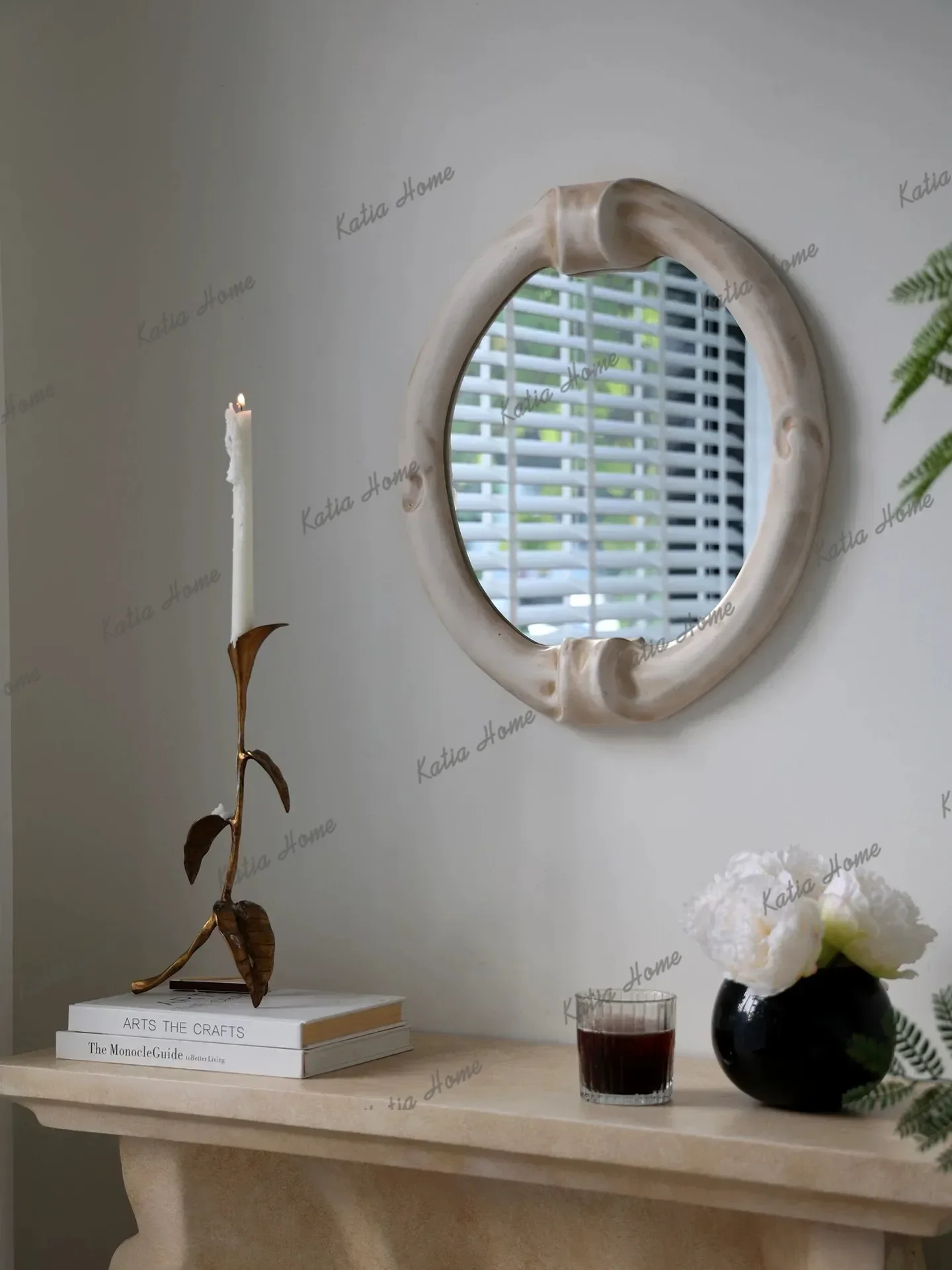 PG Creative Artistic Design Living Room Wall Decoration Makeup Mirror Handmade Distressed Retro Style Wall-Mounted Vanity Mirror