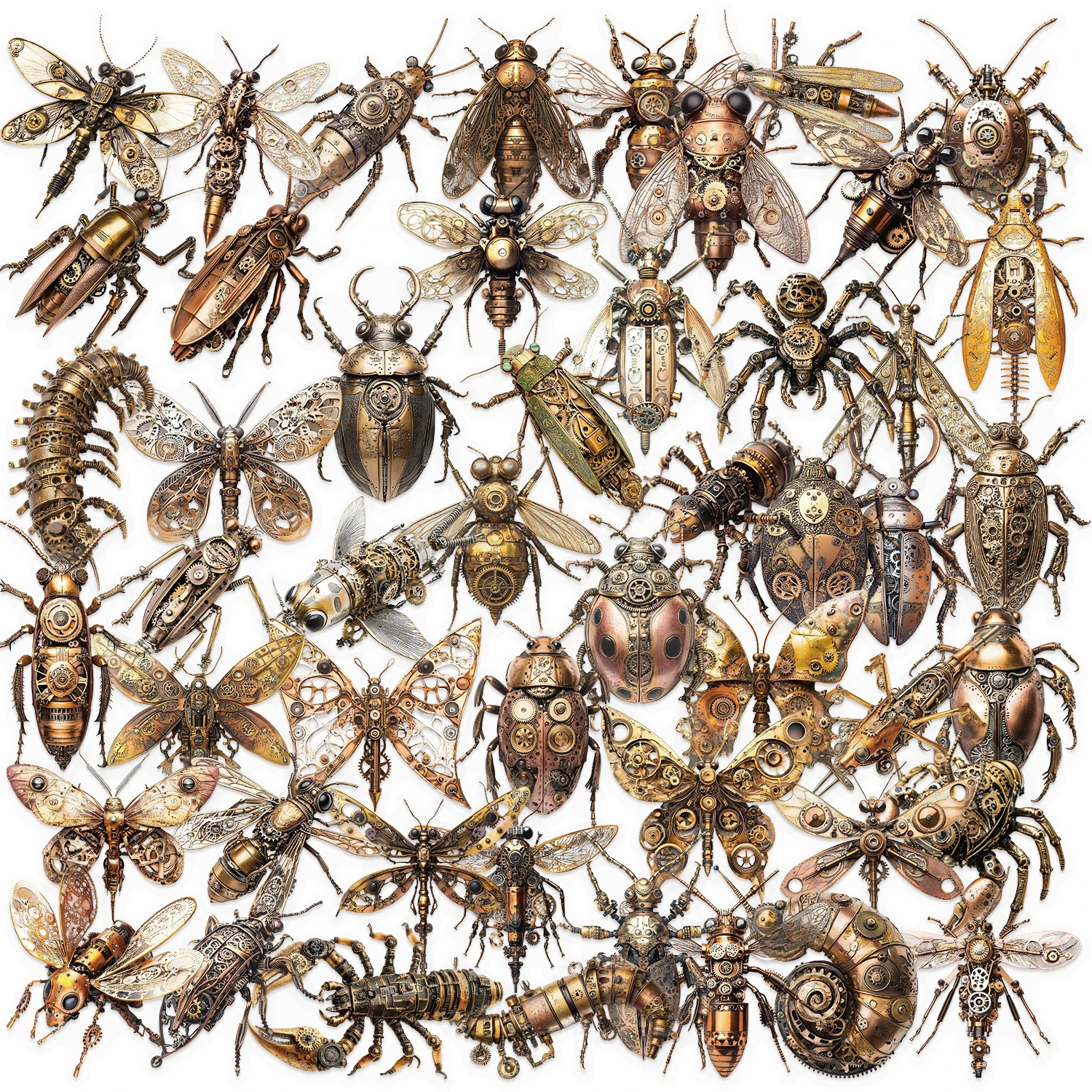 50pcs Steampunk Style Insect Transparent PET Decorative Mobile Phone Water Cup Skateboard Laptop Waterproof Stickers Kids Toy