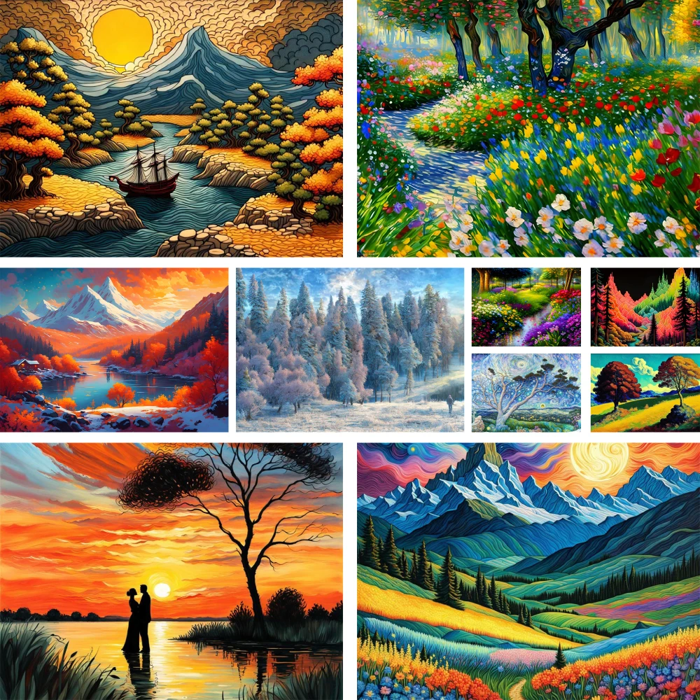 Wonderland Landscape Nature Printed Cross Stitch Complete Kit Embroidery Craft Handiwork Handmade Needlework Mulina Needle Magic