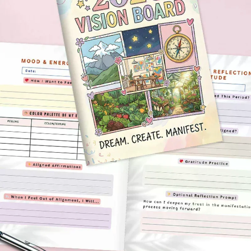 2026 Vision Board & Goal Planner Manifest Your Best Life Monthly Quarterly Strategic Planning SMART Goals Workbook