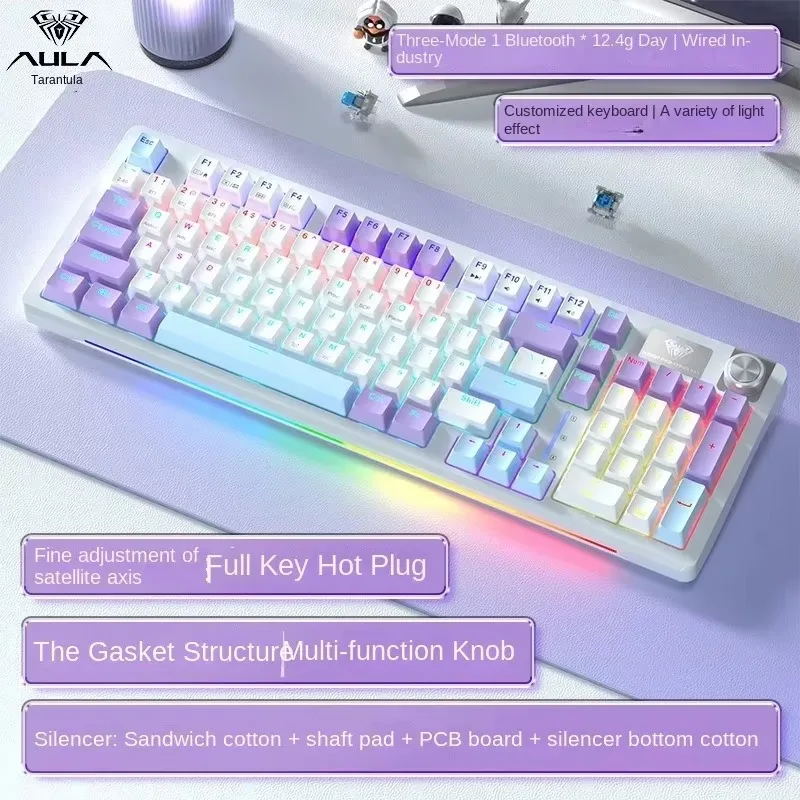 S98 Wireless Three-mode Mechanical Keyboard and Mouse Set Three Mode Gaming Notebook Office Black Tea Black Axis Game Gift