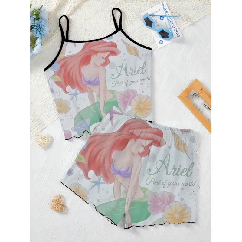 

Women's Suit Pants Sets T-shirt Slip Dress Pajama Skirt Mermaid Disney Lettuce Trim New Two Piece Set Top Pieces Short Elegant