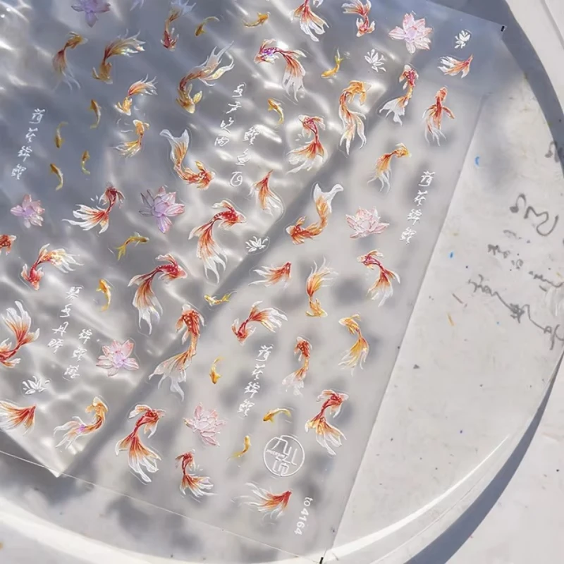 5d rico peixinho adesivos de unhas lótus carpa fitas arte do prego apliques artesanais criativos decorações da arte do prego