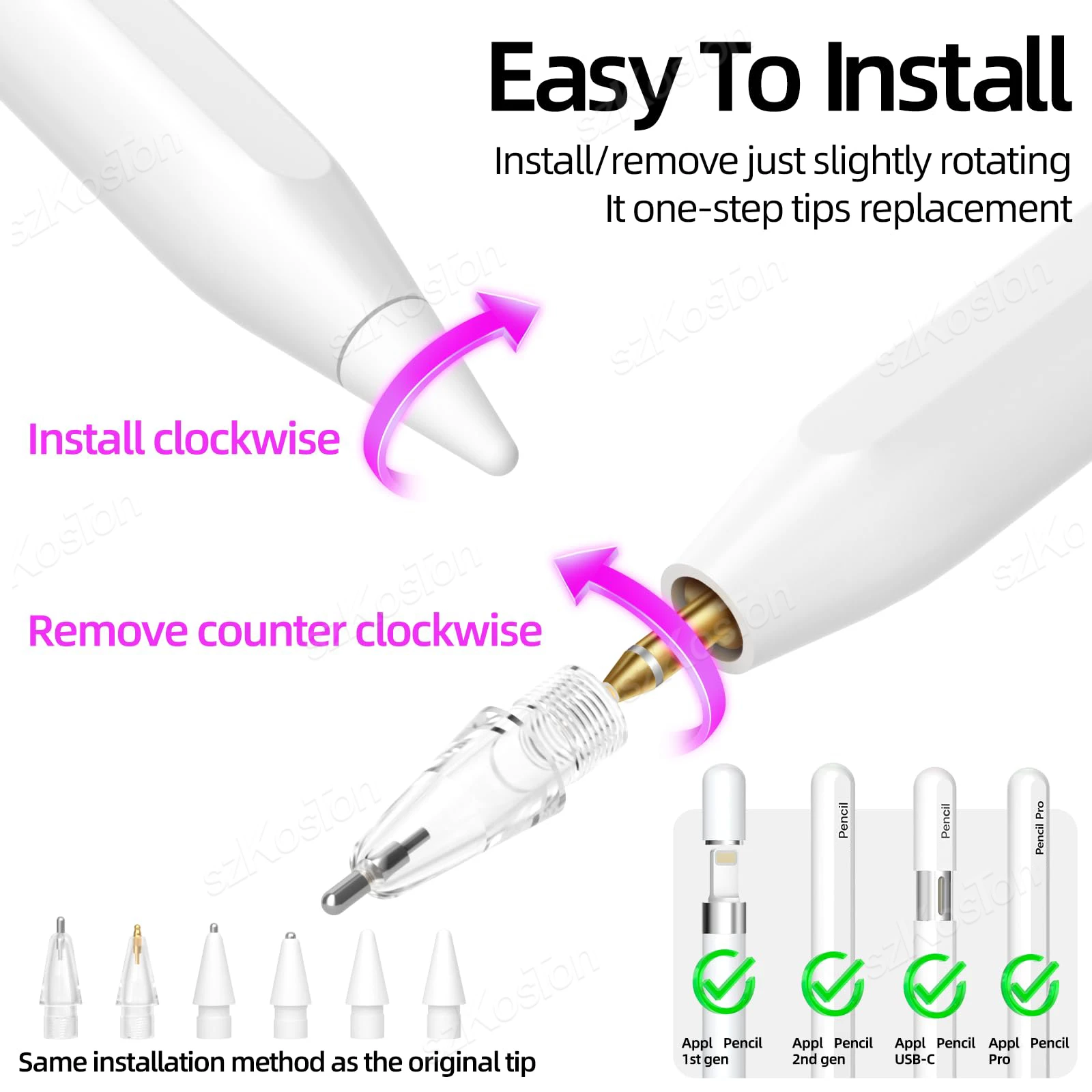 6Pcs for Apple Pencil Pro/USB-C/2nd Gen/1st Gen Tips Replacement Tips Mute Spare Stylus Fine Nib for iPad Pencil Accessories