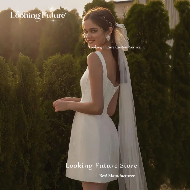 Classic Mini A-Line Wedding Dress Square Collar Bridal Gowns For Women Sexy Spaghetti Strap Backless Pleat Vestido de novia 2024