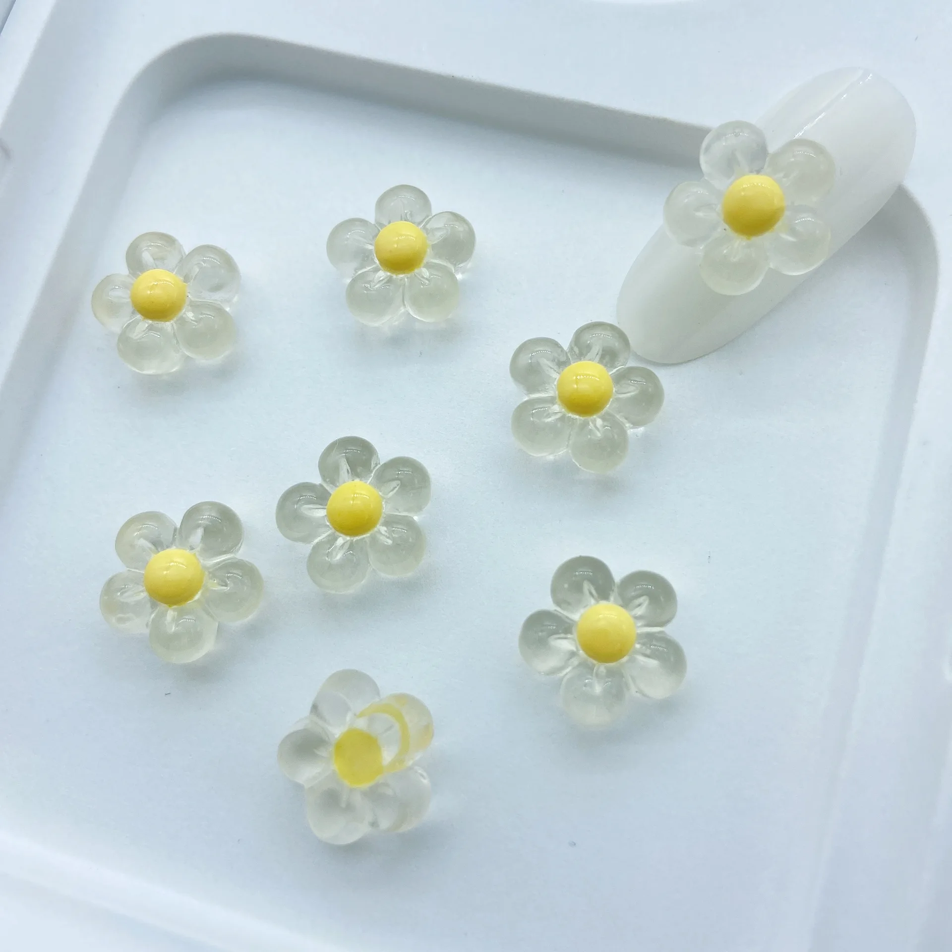 10Pcs 수지 태양 꽃 네일 부품 얼음 투명 일본 Kawaii 손톱 라인 석 장식 3D 젤리 다채로운 손톱 액세서리 12.5mm