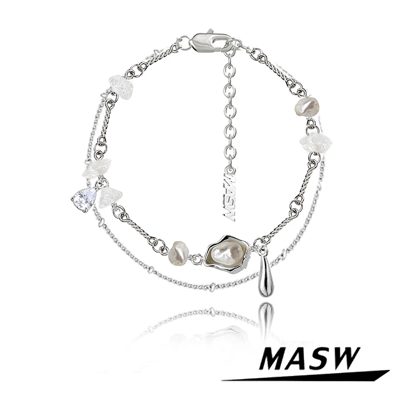 MASW Original Design Gometric Pearl Glass Charm Bracelet 2023 Trend New Luxury Jewelry For Women Female Party Wedding Gift