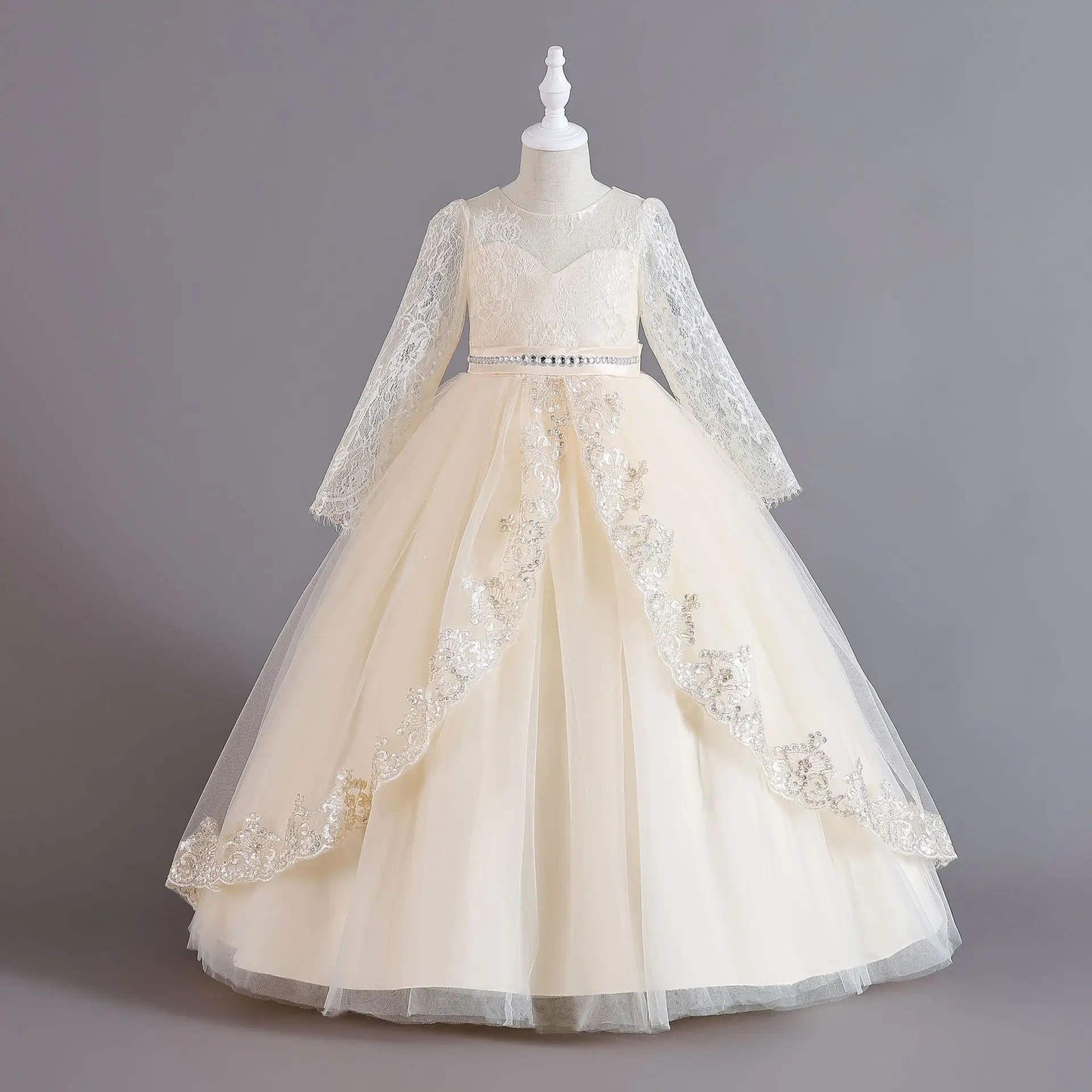 Long Sleeve White Elegant Girl Dresses Vintage Embroidery Birthday Children\'s Dress Girl Party Luxury robe princesse fille 3-12Y