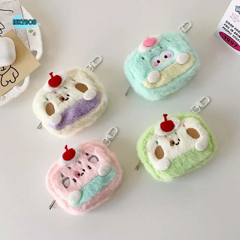

Плюшевая сумка для наушников Cherry Dog Cake, чехол для наушников, мягкая сумка для денег, кошелек для монет, пушистая молния, плюшевый брелок для собак для девочек