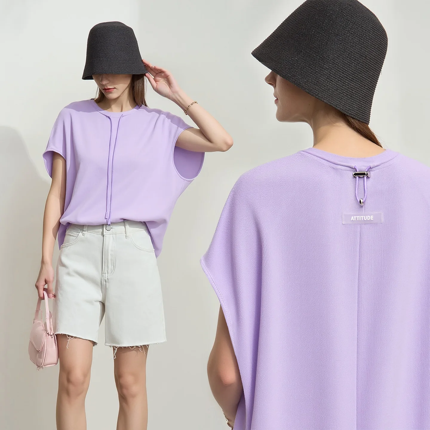 Amii Women's T-Shirt 2026 Summer New Quick Dry Anti-Bacterial Drawstring Dolman Tee Loose Tunic O-Neck Top For Women 12622024