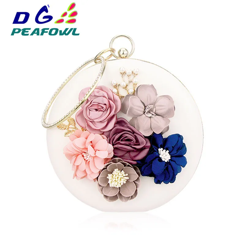 Luxury Pearl Handbag Fashion Evening Clutch Bags Colorful Flowers Party Ladies Appliques Chain Women Shoulder Crossbody Bags