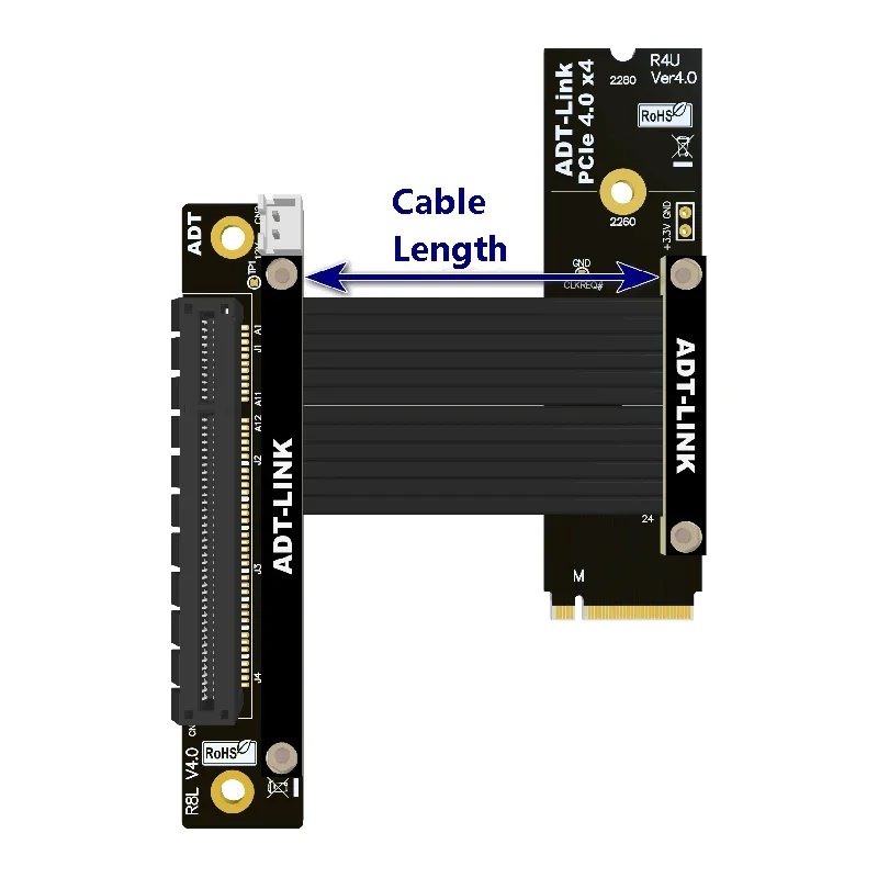 PCIE 4.0 M.2 TO PCIE X8 Extension Cable Straight Right Angle Adapter Cable PCIE4.0 NVME M KEY 64G/bps Expansion Converter