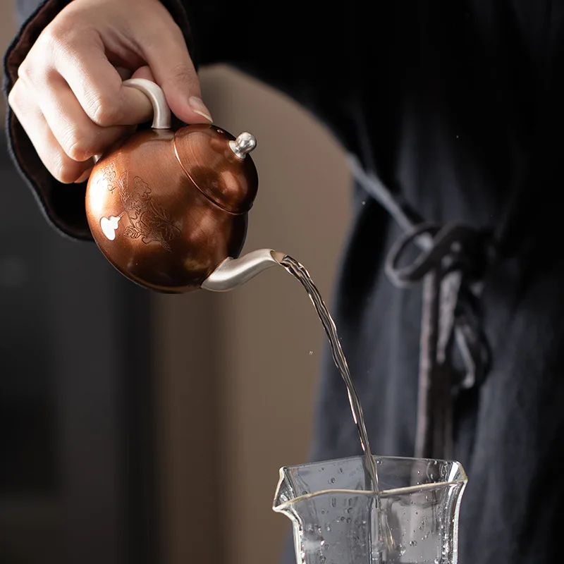 Copper Wrapped Silver Ceramic Teapot Pure Silver Household Kung Fu Tea Set and Teapot Gift Set