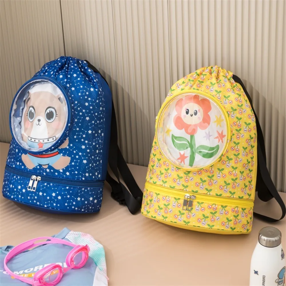 Cartoon Swim Bag for Kids Backpack Drawstring Storage Bag with Large Capacity for Swimming Travel Toiletries Wet and Dry Bag