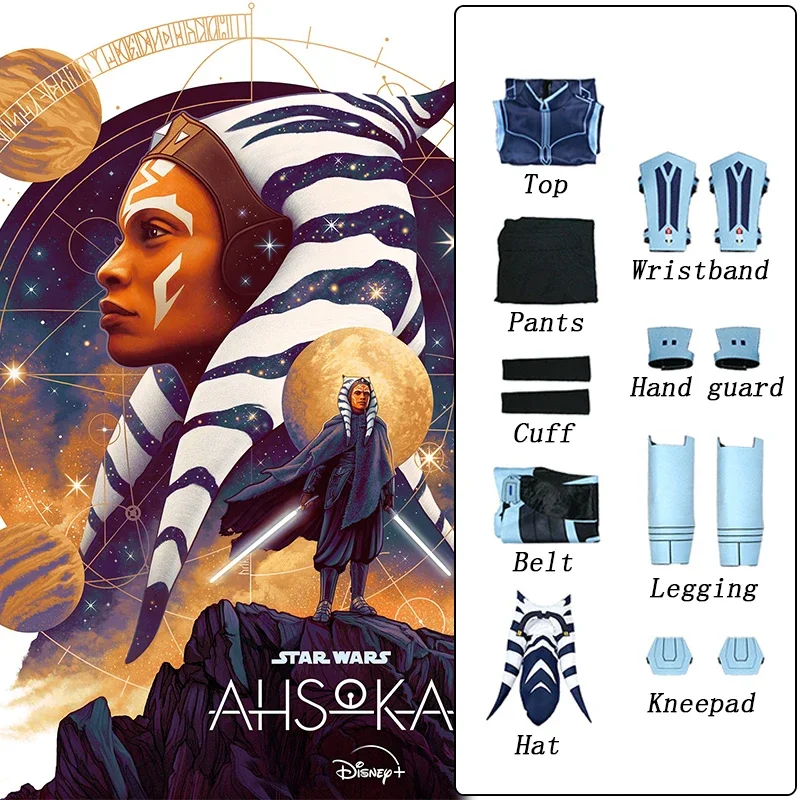 Disfraz S Ahsoka Tano para mujer y niño Clone Wars uniforme de caballero Jedi sombrero de Halloween